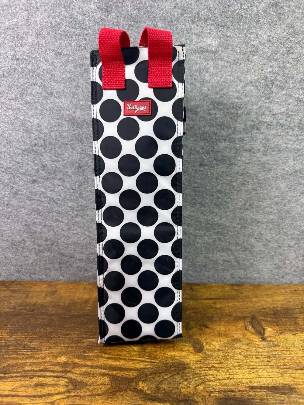 Thirty-One Perfect Bottle Thermal Wine Tote Bag Black and White Polka Dot